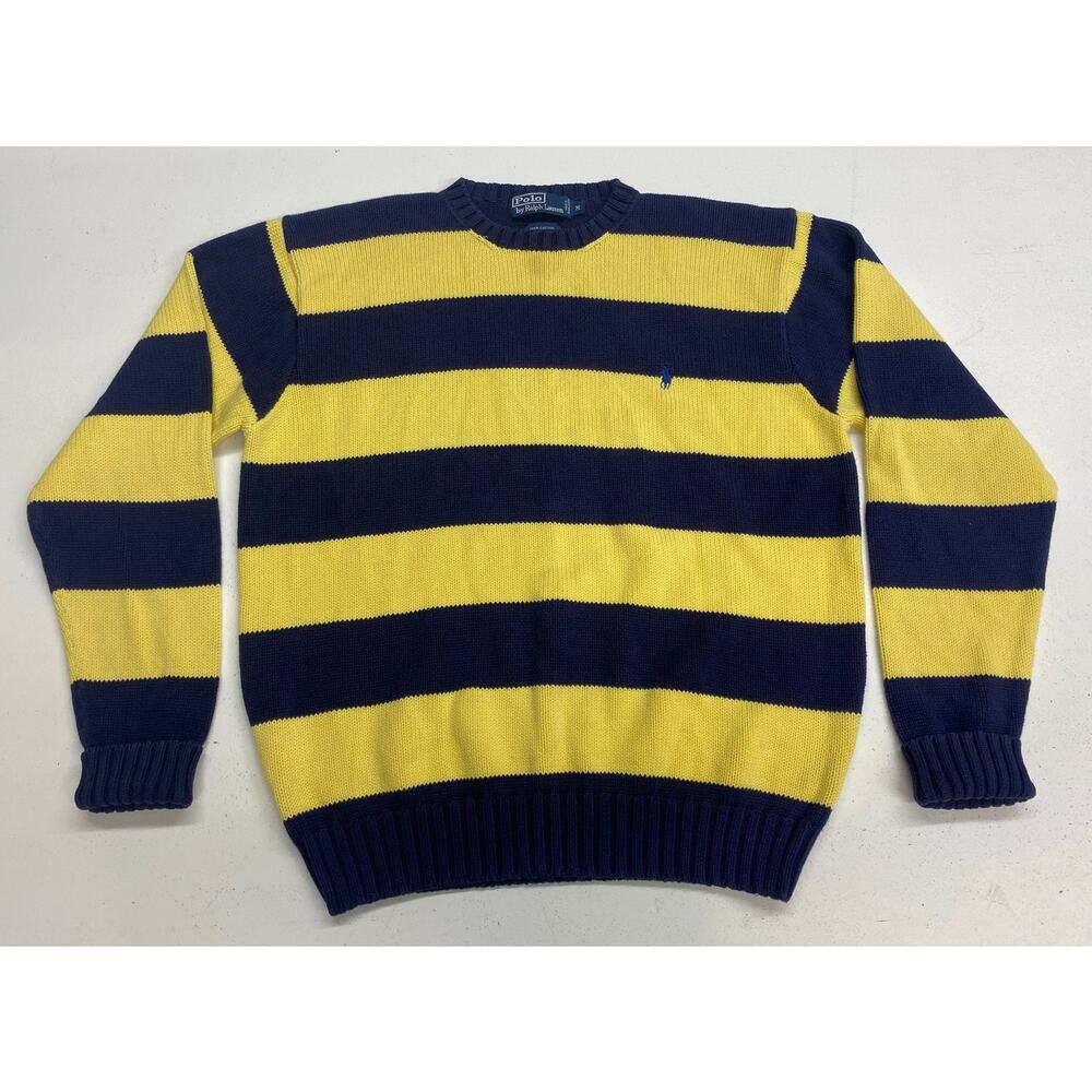 VTG 90s Polo Ralph Lauren rugby stripe crewneck cotton pullover sweater M